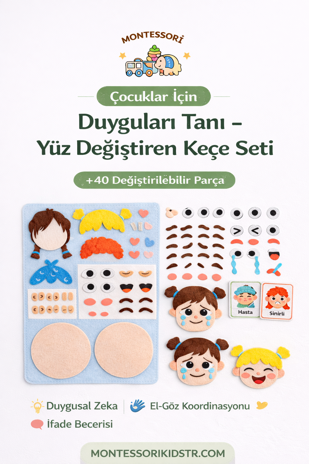 Montessori Keçe Duygu Seti – Çocuklar İçin Eğitici Duygular Oyunu