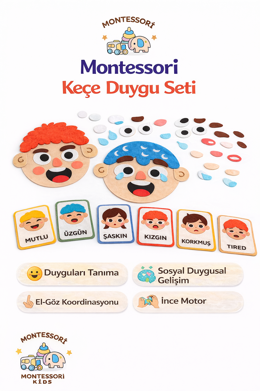 Montessori Keçe Duygu Seti – Çocuklar İçin Eğitici Duygular Oyunu